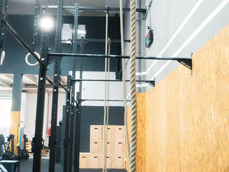 Plyo boxes, rig and climbing ropes